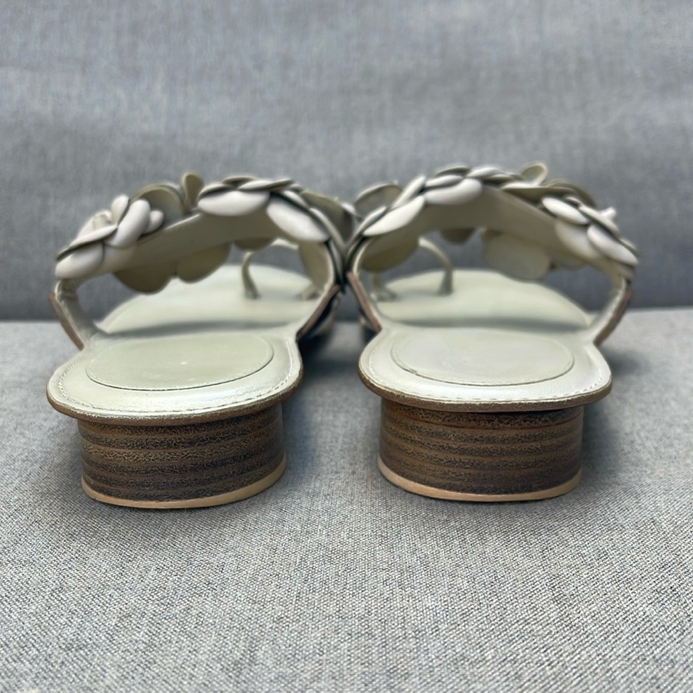 CHANEL Leather Camellia Sandals with Silver CC accents - Picture 7 of 12